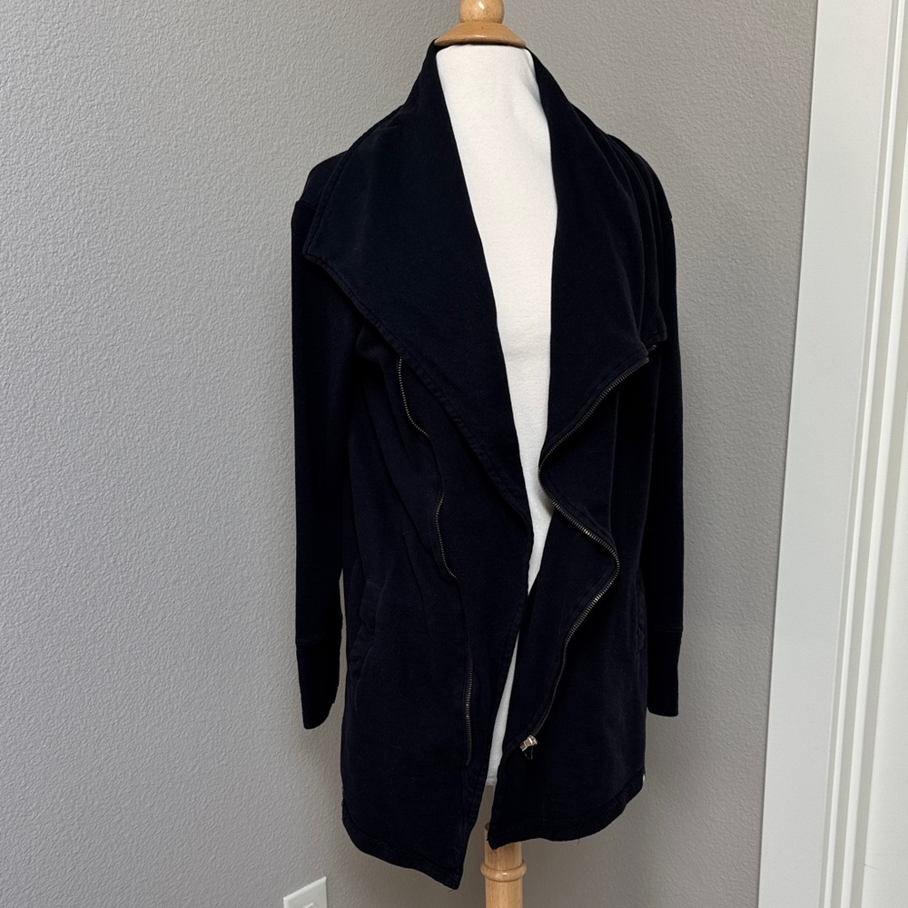 Caslon black terry long asymmetrical cardigan shawl hoodie size small